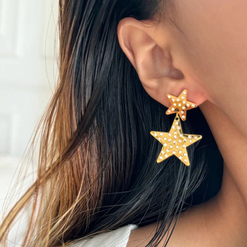 1 Pair Simple Style Classic Style Star Inlay Titanium Steel Rhinestones Drop Earrings