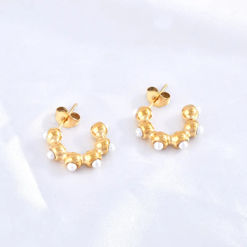 1 Pair Simple Style Classic Style Star Starry Sky Flame Inlay 304 Stainless Steel Pearl 18K Gold Plated Ear Studs