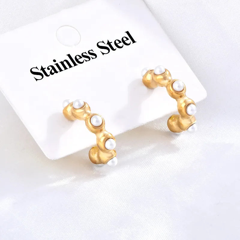 1 Pair Simple Style Classic Style Star Starry Sky Flame Inlay 304 Stainless Steel Pearl 18K Gold Plated Ear Studs