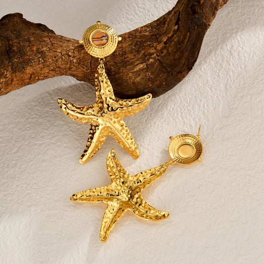 1 Pair Simple Style Classic Style Starfish Inlay 304 Stainless Steel Rhinestones Drop Earrings