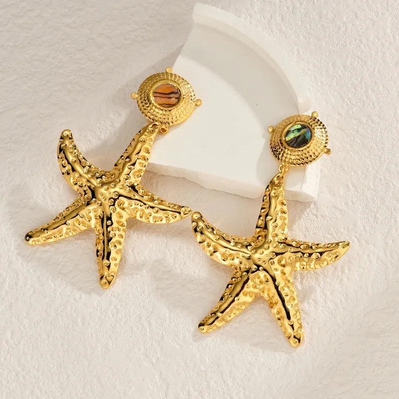 1 Pair Simple Style Classic Style Starfish Inlay 304 Stainless Steel Rhinestones Drop Earrings