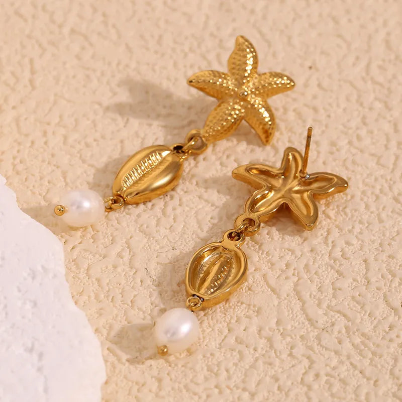 1 Pair Simple Style Classic Style Starfish Plating 304 Stainless Steel Drop Earrings