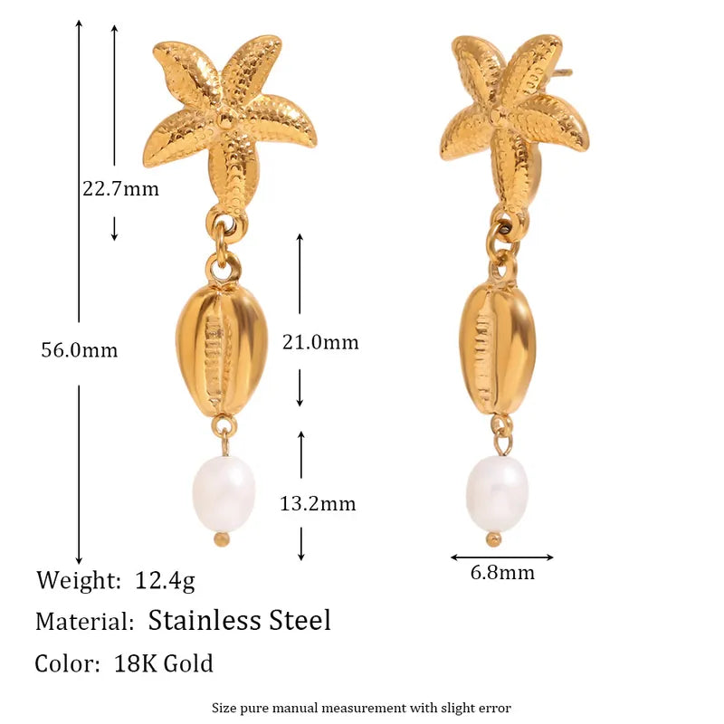 1 Pair Simple Style Classic Style Starfish Plating 304 Stainless Steel Drop Earrings