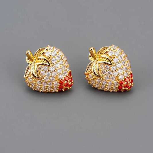 1 Pair Simple Style Classic Style Strawberry Plating Copper Ear Studs