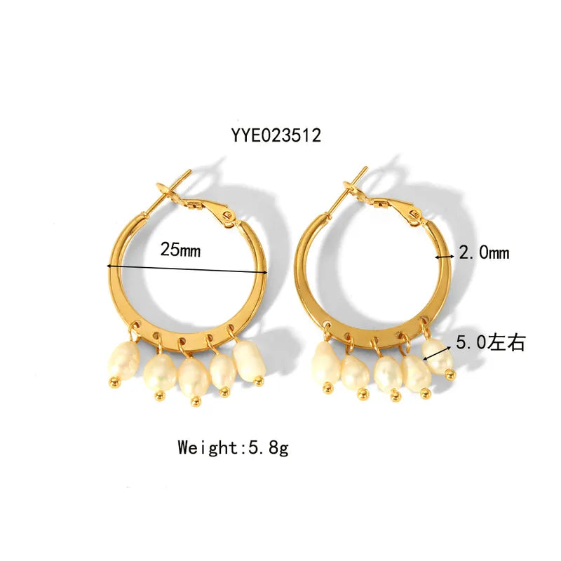 1 Pair Simple Style Classic Style Tassel Plating 201 Stainless Steel Freshwater Pearl 18K Gold Plated Drop Earrings