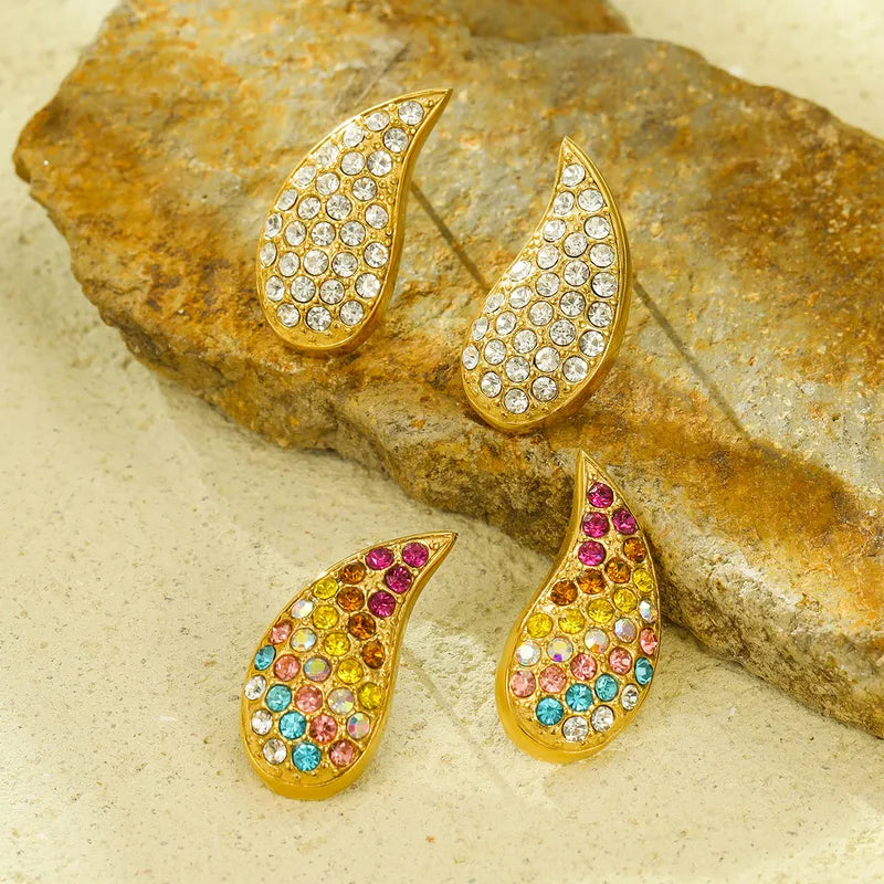 1 Pair Simple Style Classic Style Water Droplets Inlay 304 Stainless Steel Rhinestones Ear Studs