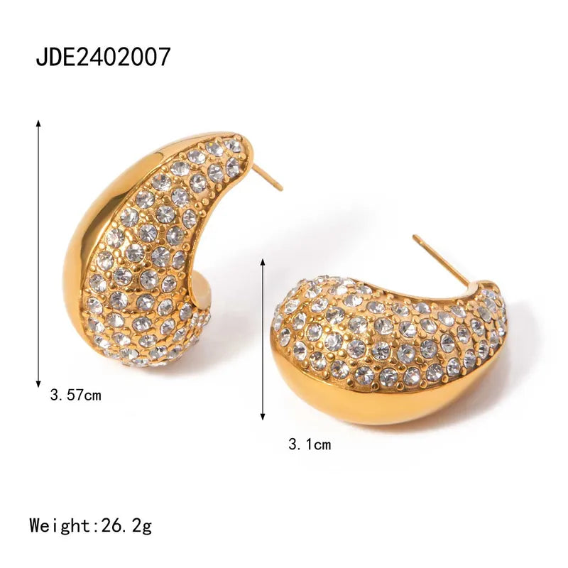 1 Pair Simple Style Classic Style Water Droplets Inlay 316 Stainless Steel 18K Gold Plated Ear Studs