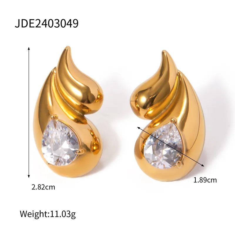 1 Pair Simple Style Classic Style Water Droplets Plating Inlay 316 Stainless Steel 18K Gold Plated Ear Studs