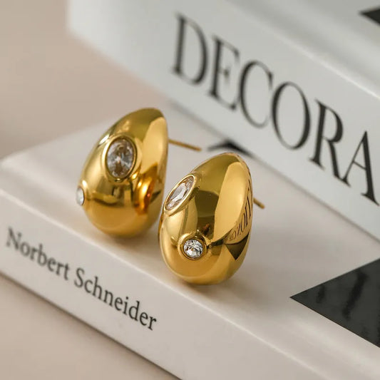 1 Pair Simple Style Classic Style Water Droplets Plating Inlay 316 Stainless Steel Zircon 18K Gold Plated Ear Studs