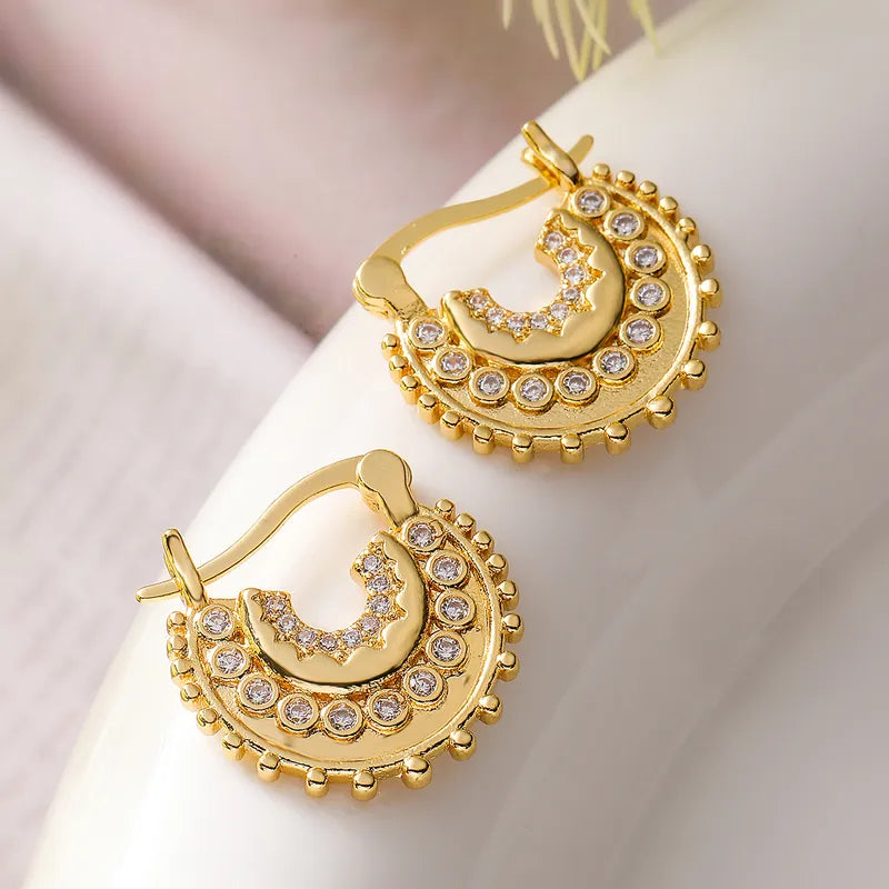 1 Pair Simple Style Commute Geometric Inlay Copper Zircon 18K Gold Plated Earrings Ear Studs\