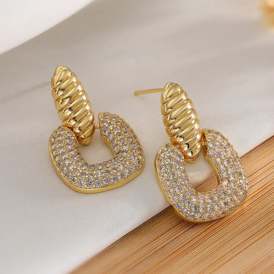 Simple Style Commute Geometric Inlay Copper Zircon 18K Gold Plated Earrings Ear Studs\