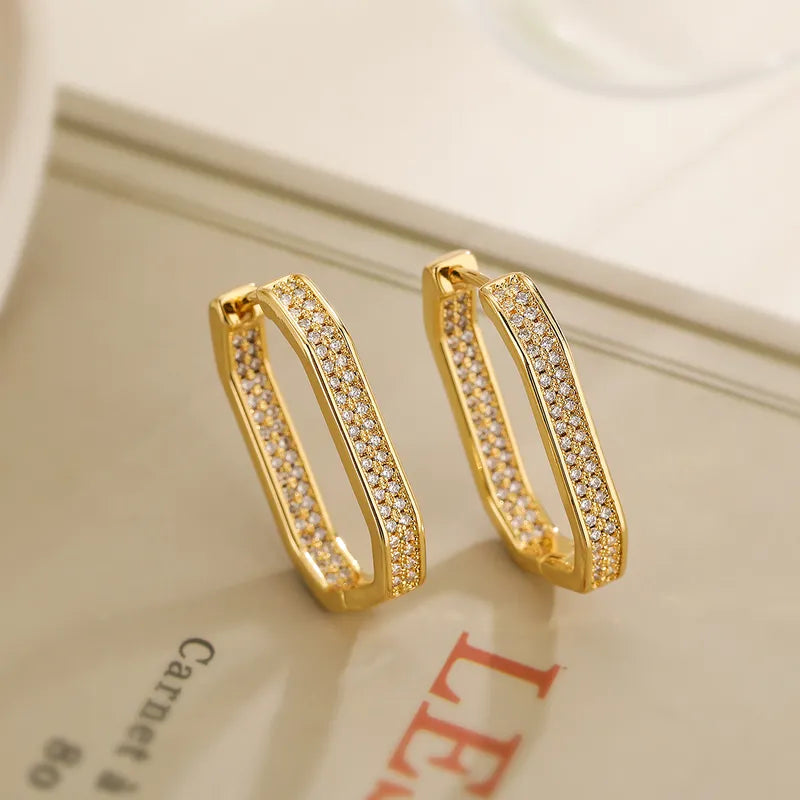 Simple Style Commute Geometric Plating Inlay Copper Zircon 18k Gold Plated Earrings