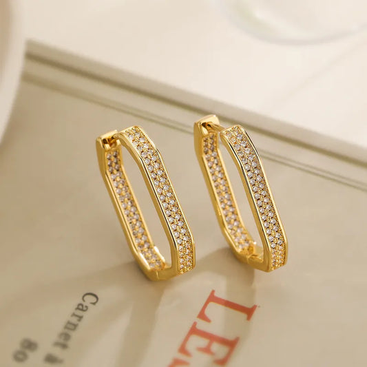 Simple Style Commute Geometric Plating Inlay Copper Zircon 18k Gold Plated Earrings