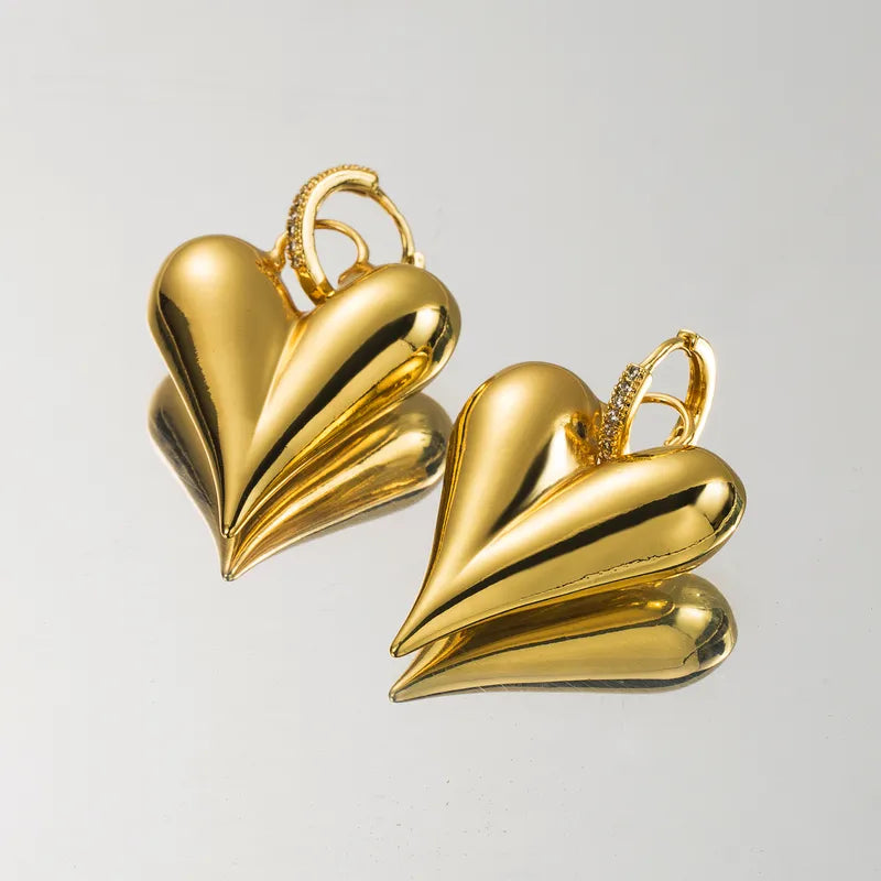 1 Pair Simple Style Commute Heart Shape Inlay Copper Zircon 18K Gold Plated Drop Earrings