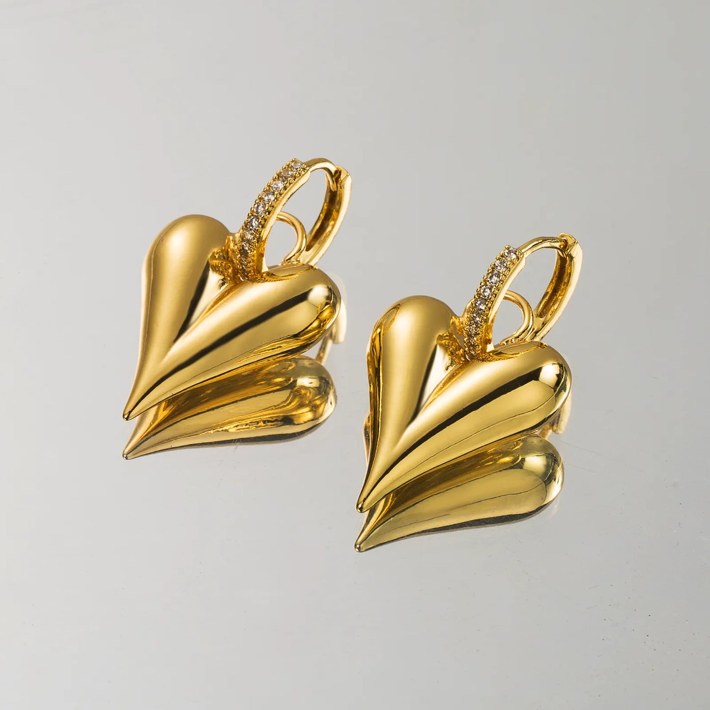 Simple Style Commute Heart Shape Inlay Copper Zircon 18K Gold Plated Drop Earrings