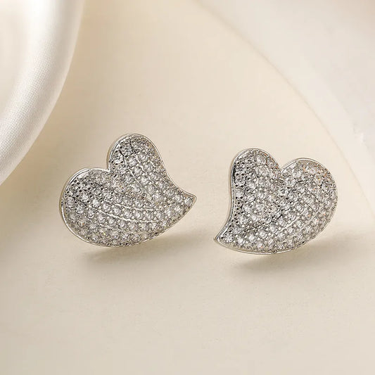 1 Pair Simple Style Commute Heart Shape Plating Inlay Copper Zircon 18K Gold Plated Ear Studs