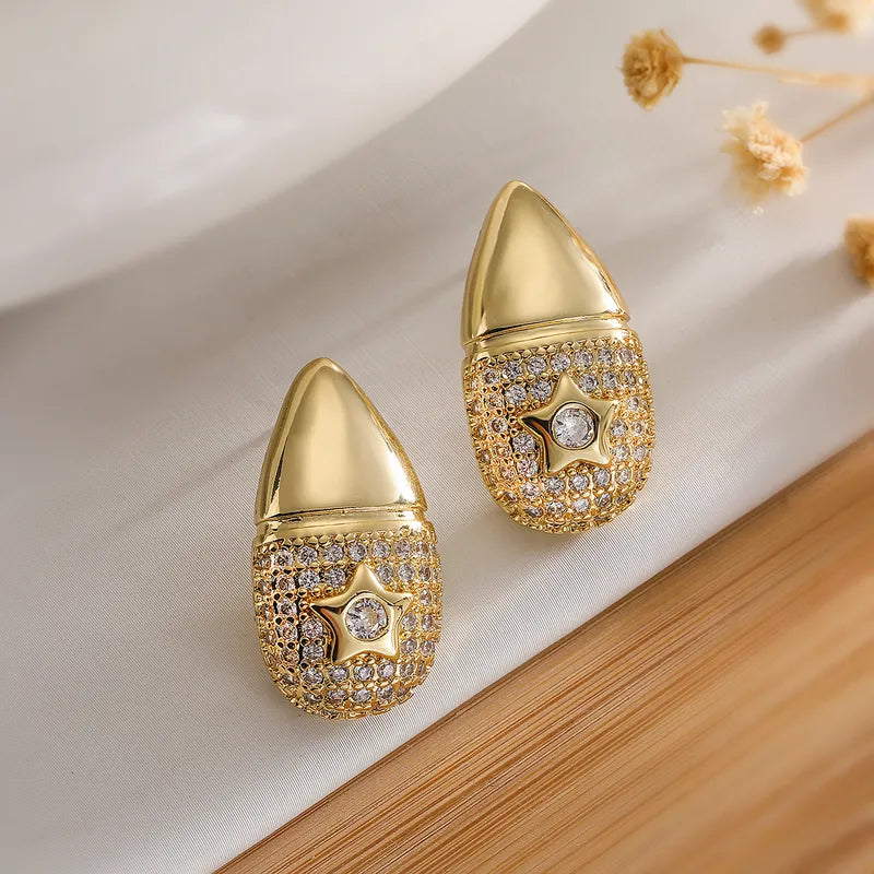 1 Pair Simple Style Commute Star Water Droplets Inlay Copper Zircon 18K Gold Plated Ear Studs