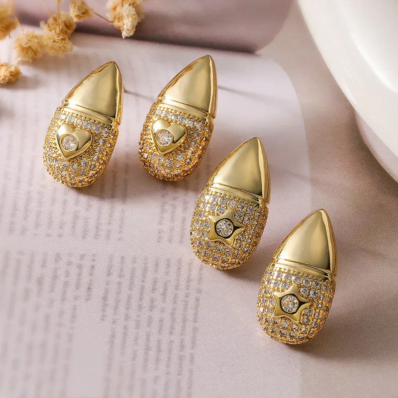 1 Pair Simple Style Commute Star Water Droplets Inlay Copper Zircon 18K Gold Plated Ear Studs