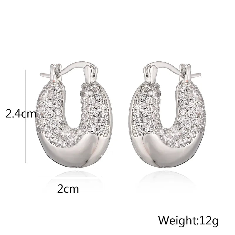 Style Commute U Shape Inlay Copper Zircon 18K Gold Plated White Gold Plated Earrings