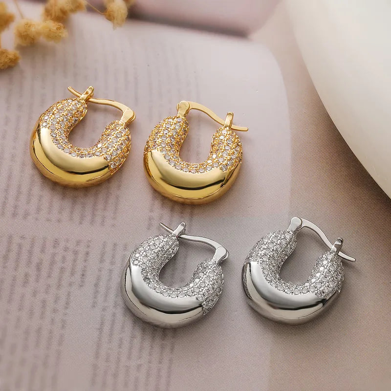 1 Pair Simple Style Commute U Shape Inlay Copper Zircon 18K Gold Plated White Gold Plated Earrings