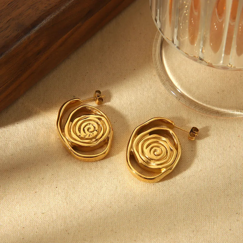 1 Pair Simple Style Cool Style Solid Color Plating 304 Stainless Steel 18K Gold Plated Ear Studs