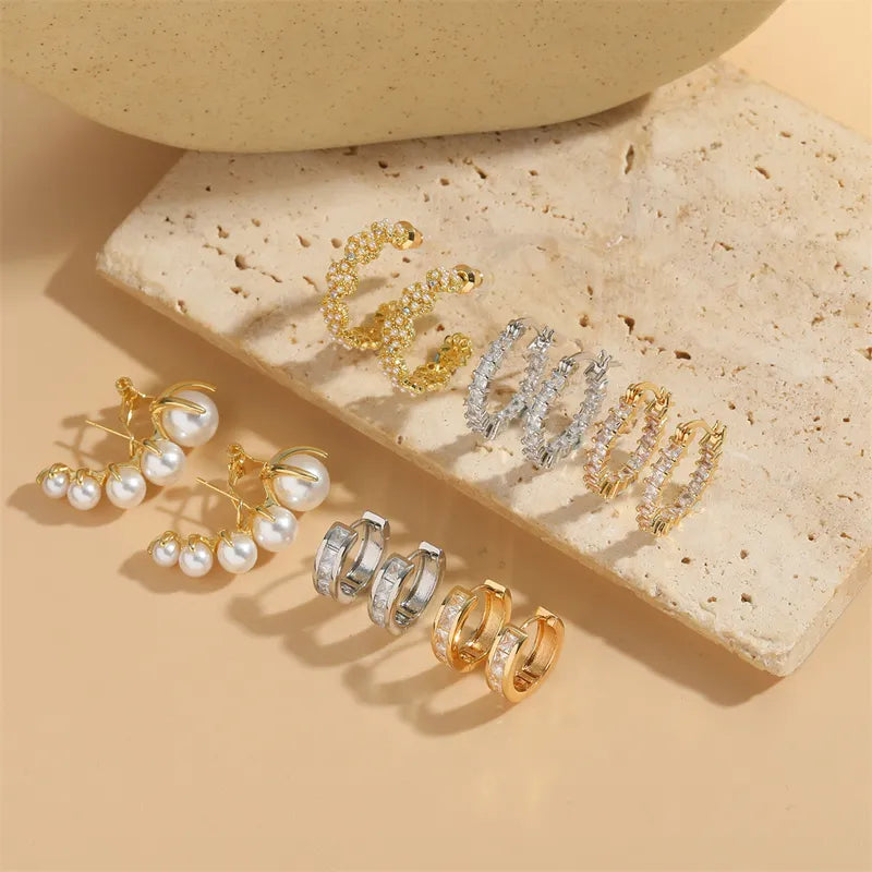 1 Pair Simple Style Flower Inlay Copper Zircon 14K Gold Plated Ear Studs