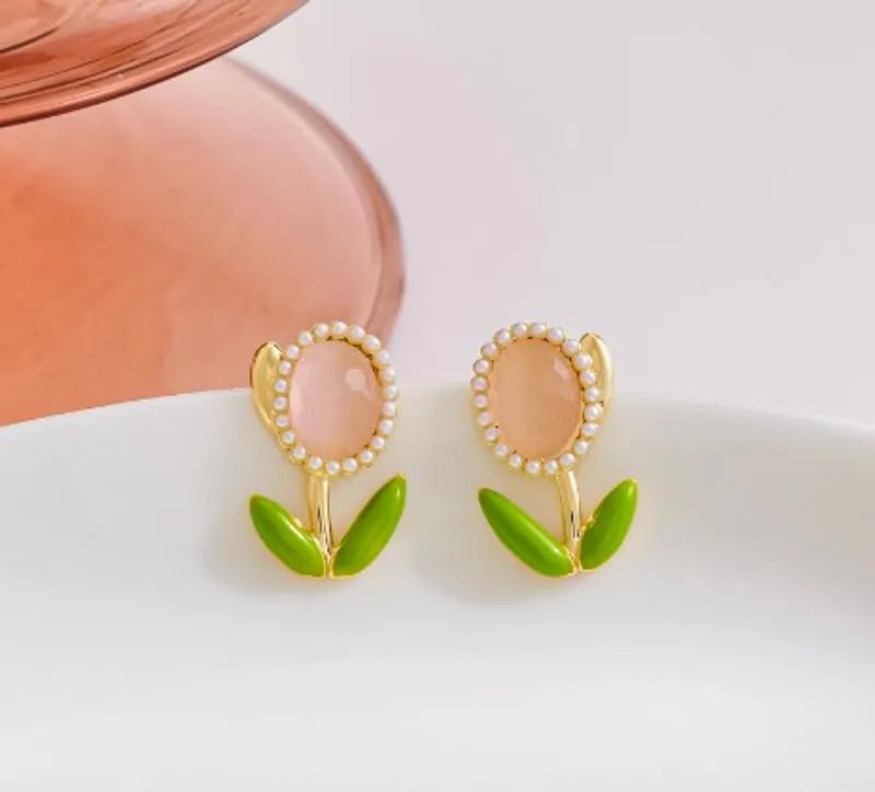 1 Pair Simple Style Geometric Inlay Copper Rhinestones Ear Studs