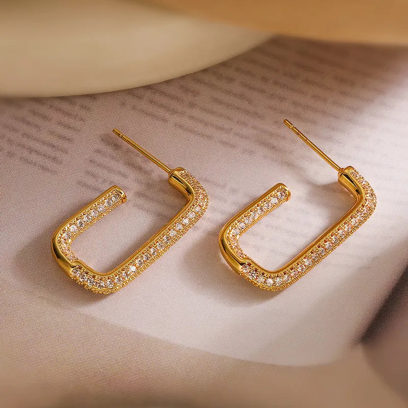 1 Pair Simple Style Geometric Inlay Copper Zircon 18K Gold Plated Ear Studs