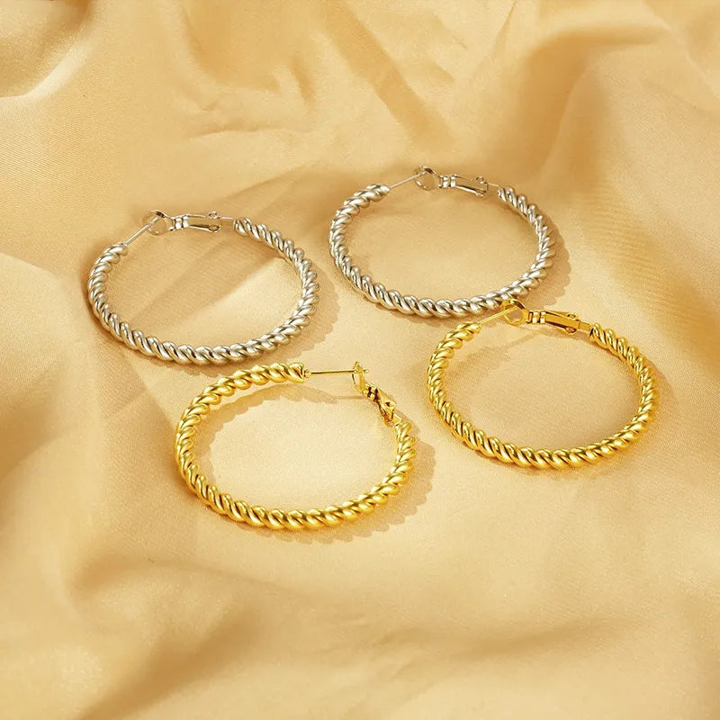 1 Pair Simple Style Geometric Round 304 Stainless Steel 18K Gold Plated Hoop Earrings