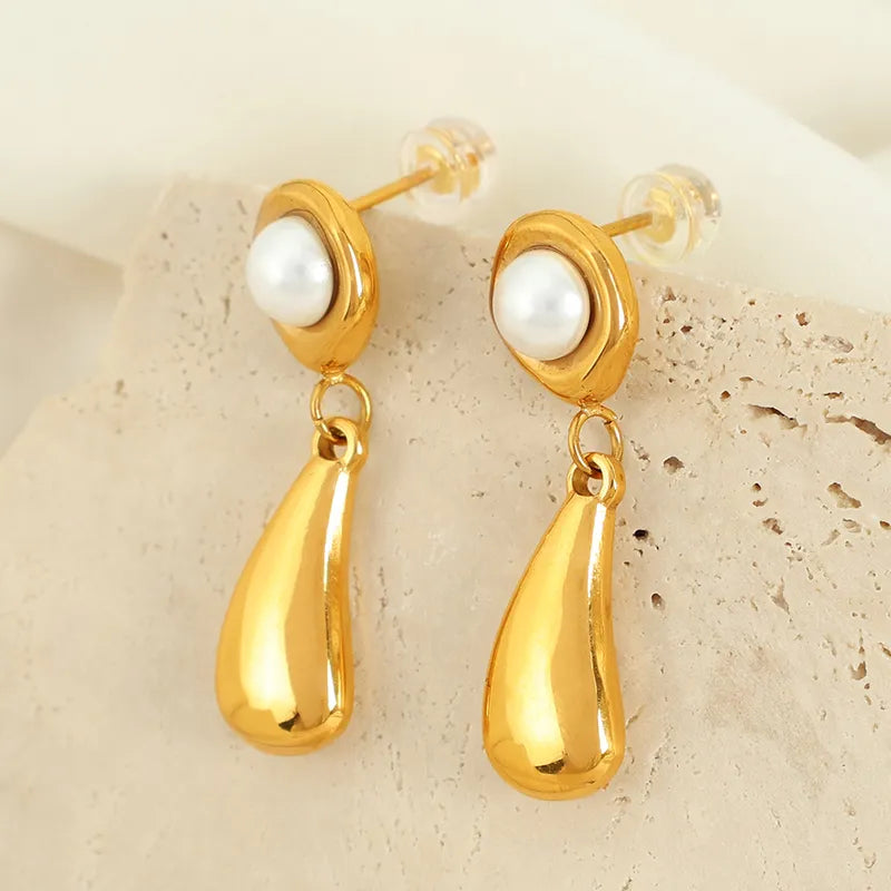 1 Pair Simple Style Geometric Titanium Steel 18K Gold Plated Drop Earrings