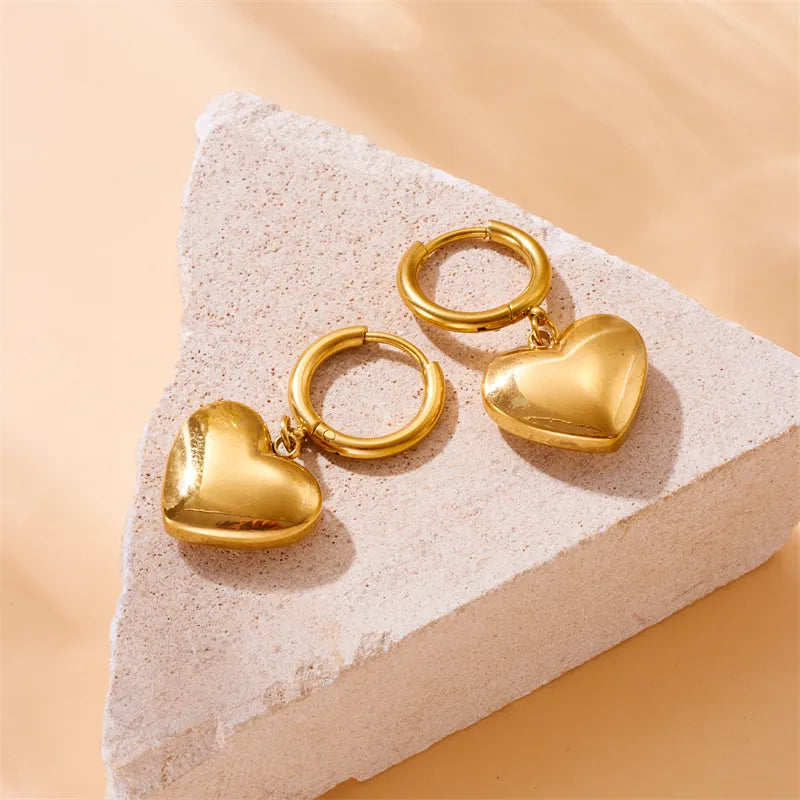 1 Pair Simple Style Heart Shape Polishing 304 Stainless Steel 18K Gold Plated Drop Earrings