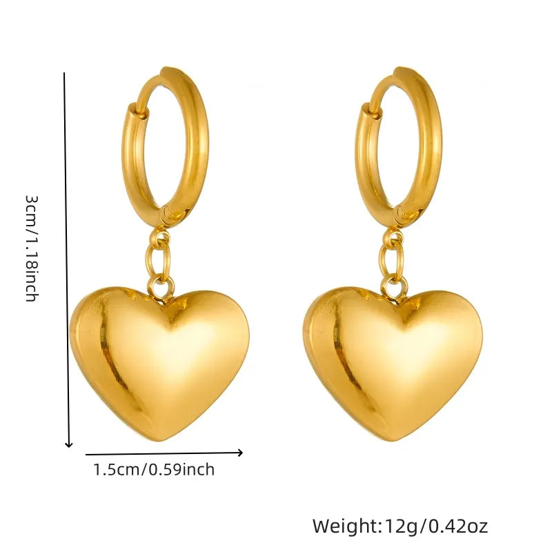 1 Pair Simple Style Heart Shape Polishing 304 Stainless Steel 18K Gold Plated Drop Earrings