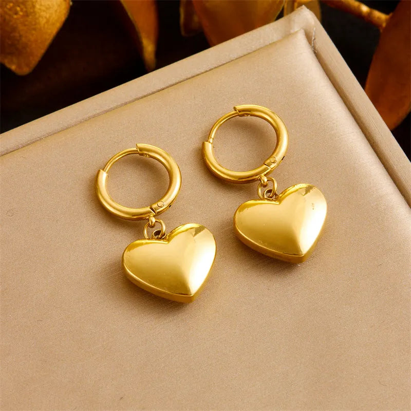 1 Pair Simple Style Heart Shape Polishing 304 Stainless Steel 18K Gold Plated Drop Earrings