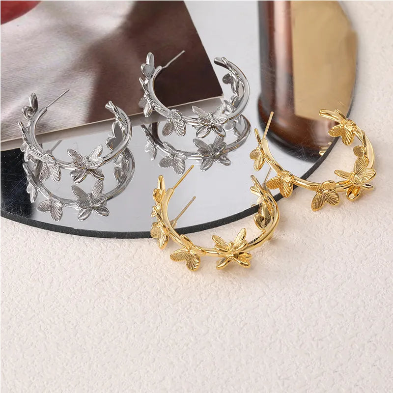 1 Pair Simple Style Korean Style C Shape Butterfly Copper 18K Gold Plated Ear Studs