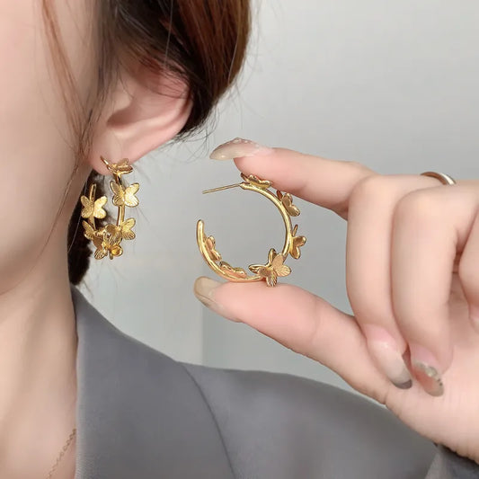 1 Pair Simple Style Korean Style C Shape Butterfly Copper 18K Gold Plated Ear Studs