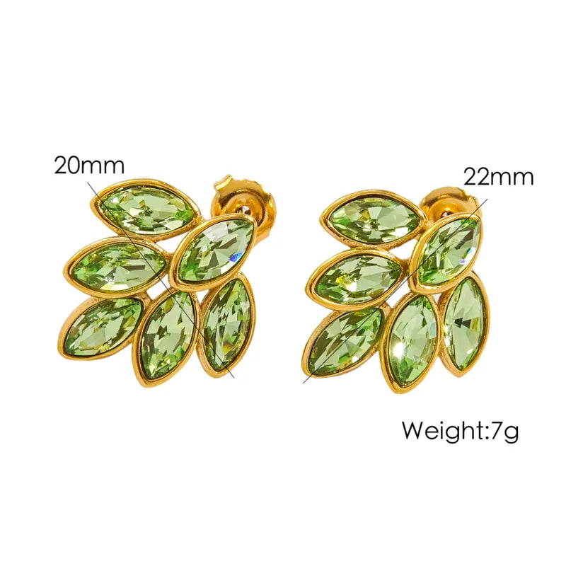 1 Pair Simple Style Leaf 304 Stainless Steel Zircon Ear Studs