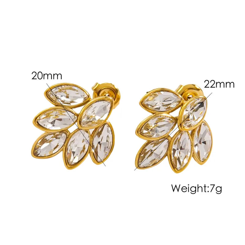 1 Pair Simple Style Leaf 304 Stainless Steel Zircon Ear Studs