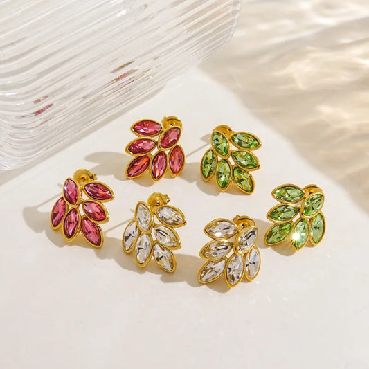 1 Pair Simple Style Leaf 304 Stainless Steel Zircon Ear Studs