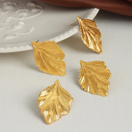 1 Pair Simple Style Leaves Titanium Steel 18K Gold Plated Ear Studs