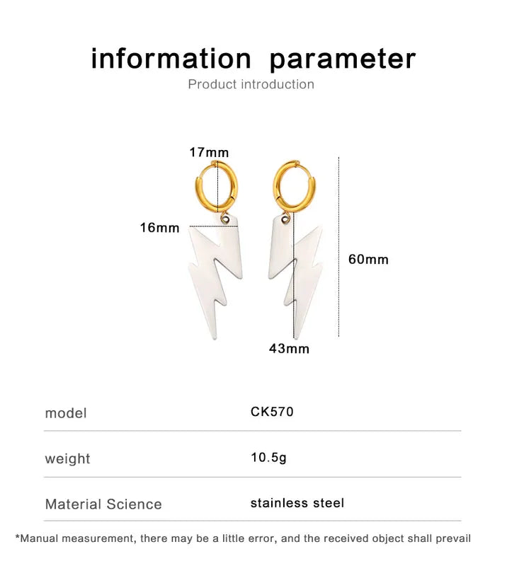 1 Pair Simple Style Lightning 304 Stainless Steel 316 Stainless Steel 18K Gold Plated Drop Earrings