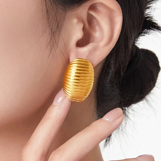 1 Pair Simple Style Oval Lines Plating 304 Stainless Steel 18K Gold Plated Ear Studs