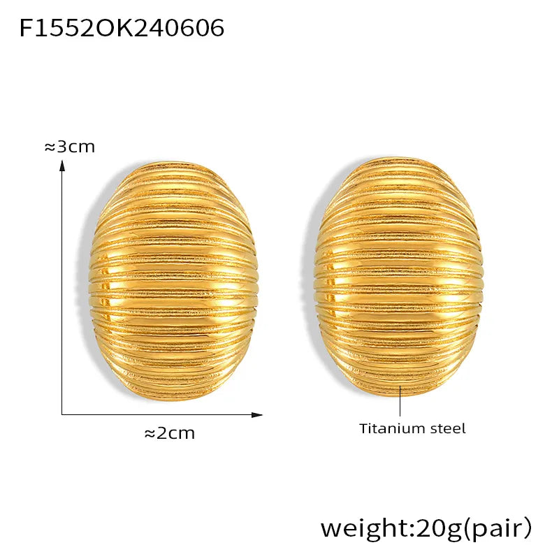 1 Pair Simple Style Oval Lines Plating 304 Stainless Steel 18K Gold Plated Ear Studs