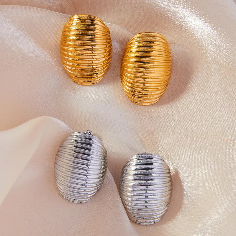 1 Pair Simple Style Oval Lines Plating 304 Stainless Steel 18K Gold Plated Ear Studs