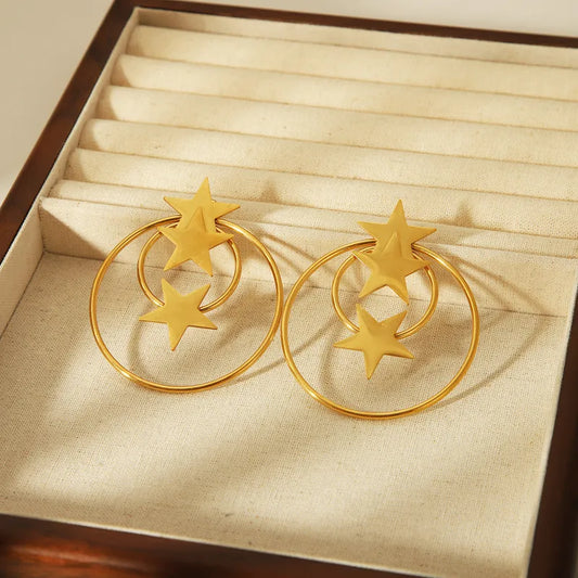 Simple Style Pentagram Flower Plating 304 Stainless Steel 18K Gold Plated Drop Earrings