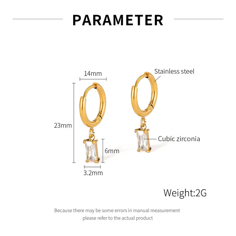 1 Pair Simple Style Rectangle 304 Stainless Steel Zircon Drop Earrings