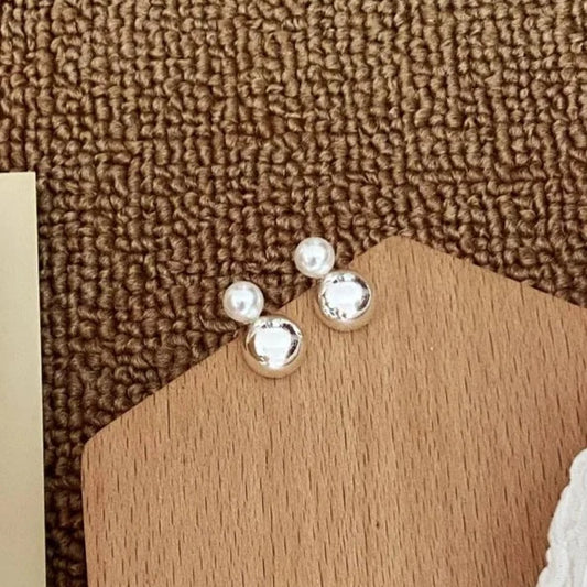 1 Pair Simple Style Round Pearl Sterling Silver Ear Studs