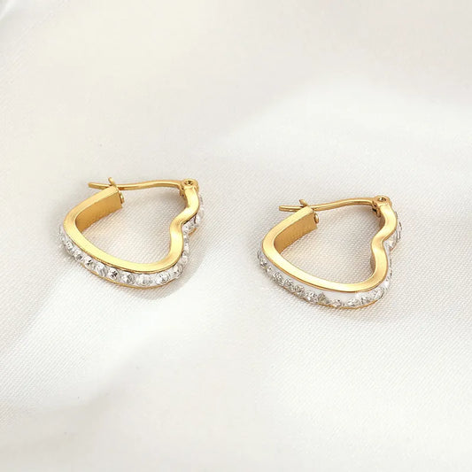 Water Droplets Heart Shape 304 Stainless Steel 18K Gold Plated Earrings