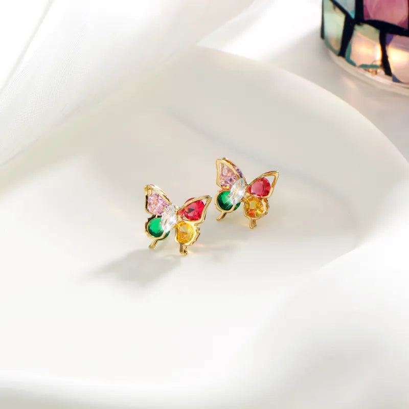 1 Pair Simple Style Shiny Butterfly Inlay Copper Zircon Gold Plated Ear Studs