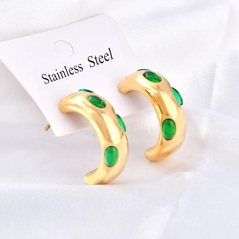 1 Pair Simple Style Shiny C Shape Inlay 304 Stainless Steel Rhinestones 18K Gold Plated Ear Studs