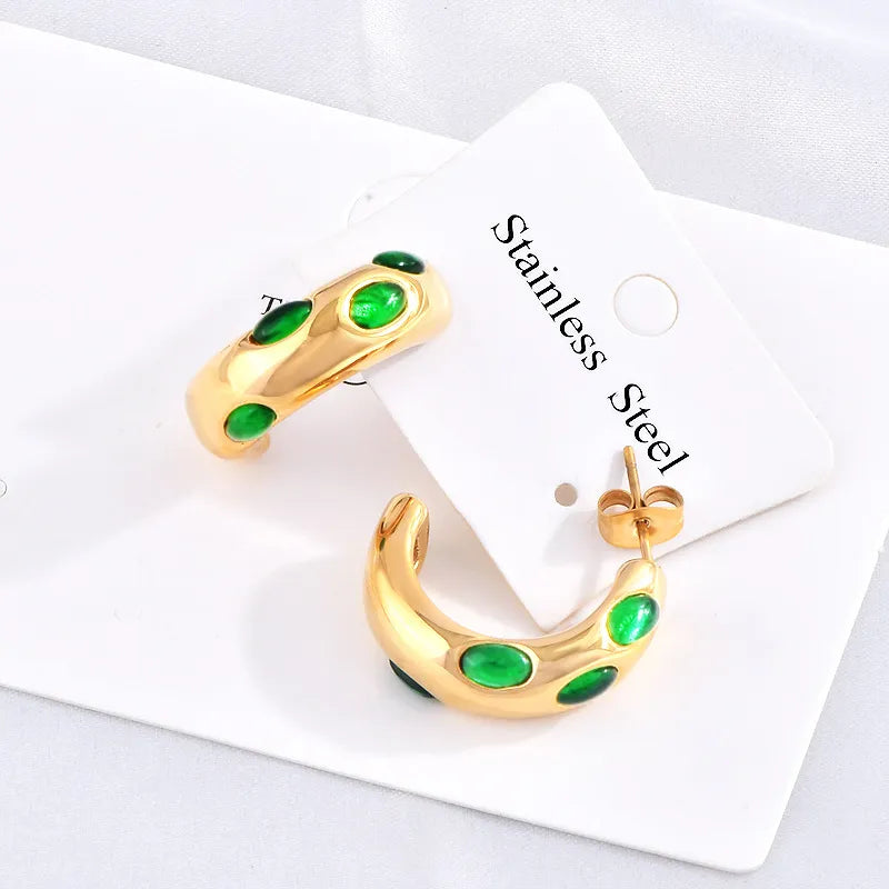 1 Pair Simple Style Shiny C Shape Inlay 304 Stainless Steel Rhinestones 18K Gold Plated Ear Studs